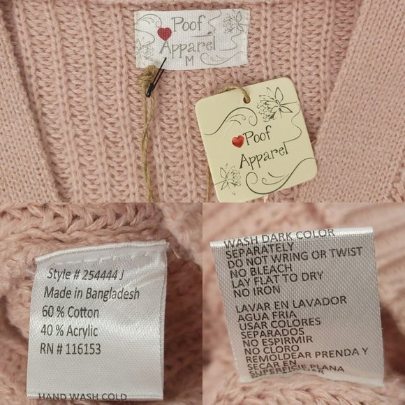 Poof Apparel Light Pink 3 Button Knit V Neck Cardigan Womens M Long Sleeve NEW - Picture 7 of 15